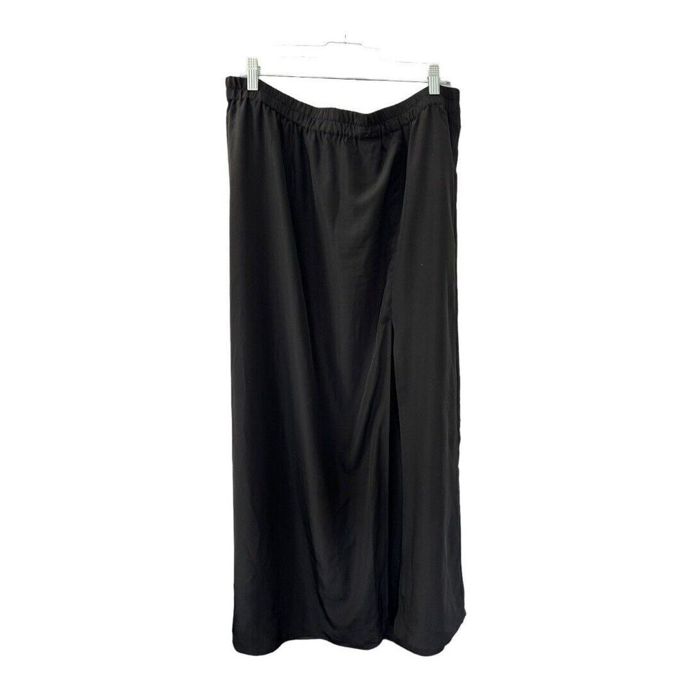 Michael Kors Women's Elastic Waist Pull On Long Black Maxi Slit Skirt Size Large